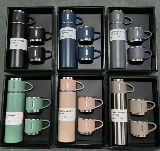 500ml Vacuum Insulated Flask Gift Set (1 Flask + 2 Lids/Cups)